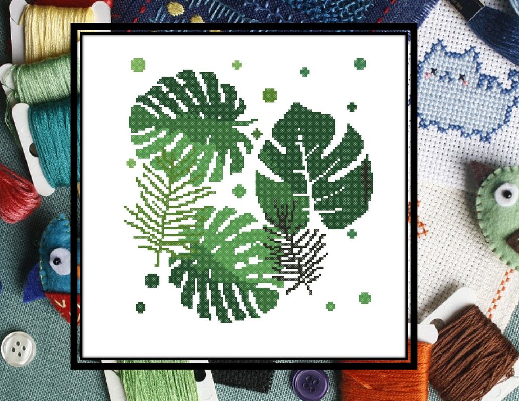 Cross Stitch Pattern Tropical Leaves