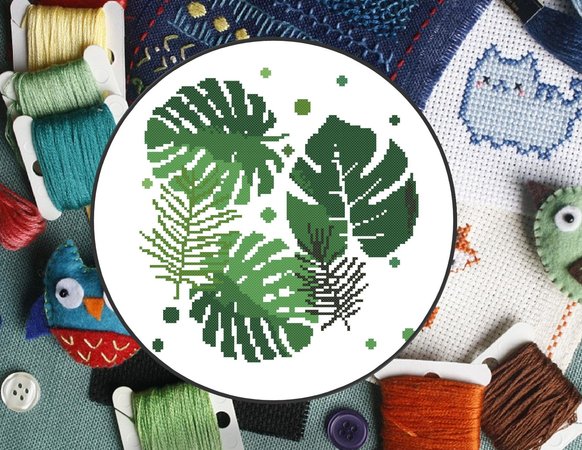 Cross Stitch Pattern Tropical Leaves