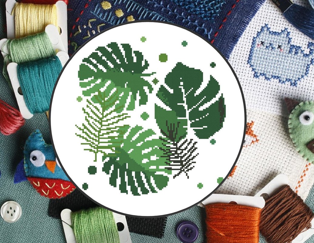Cross Stitch Pattern Tropical Leaves - Image 7