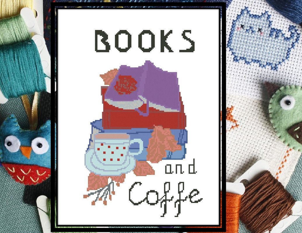 Cross stitch pattern "Books and coffee"