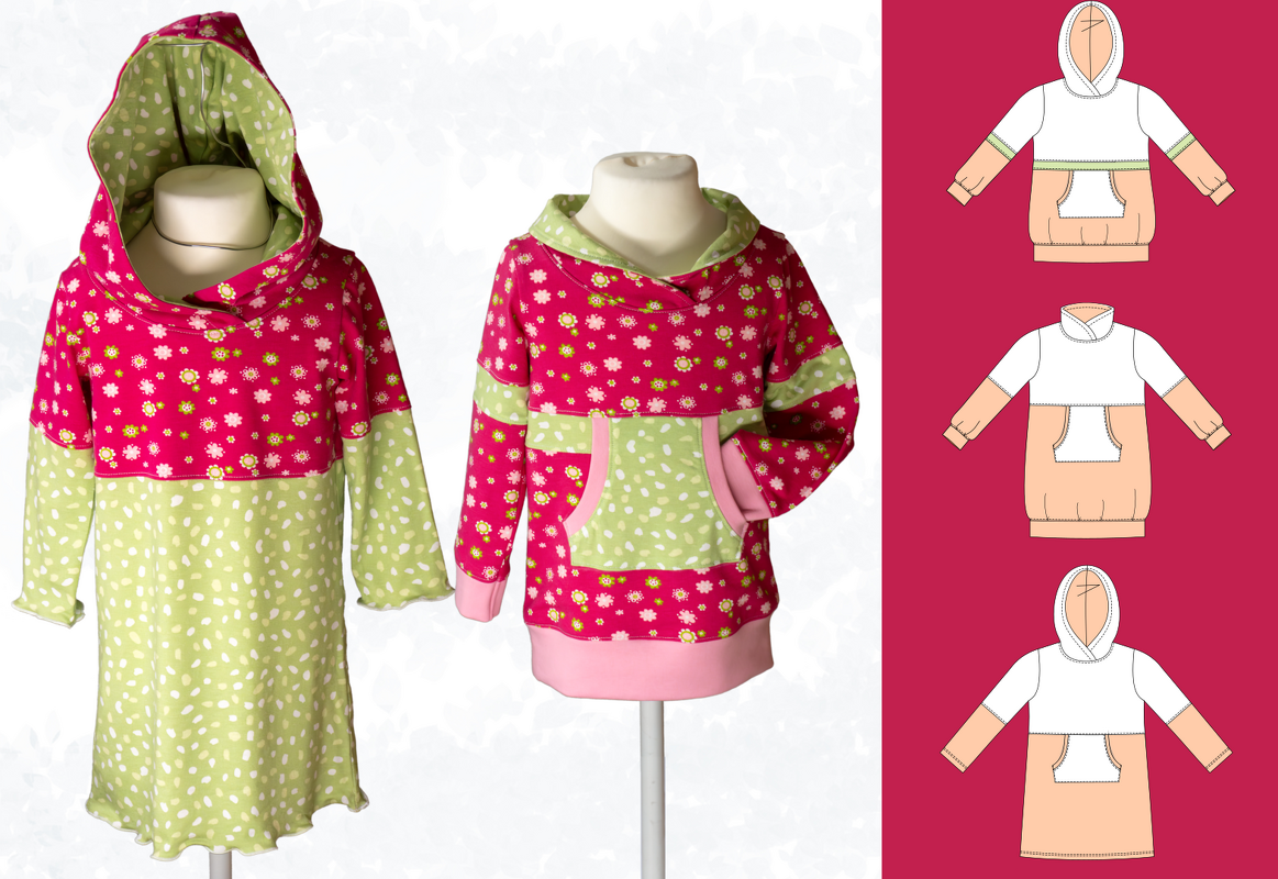 Yuna – Kinder Longhoodie oder Sweatkleid mit Teilungsnähten (Gr. 86-158)