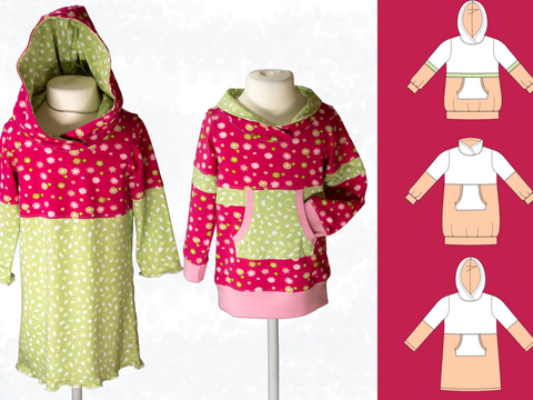 Yuna – Kinder Longhoodie oder Sweatkleid mit Teilungsnähten (Gr. 86-158)