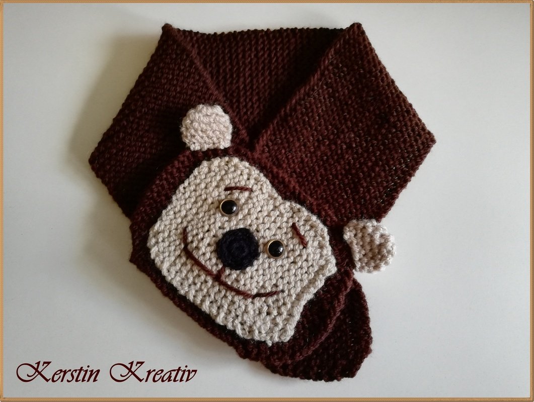 Strickanleitung Schal für Babys und Kinder bis zu 2 Jahren mit Affenmotiv