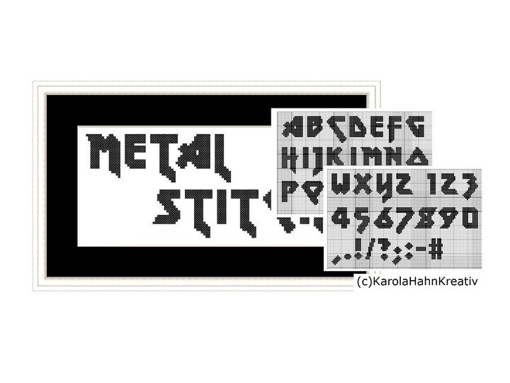 Kreuzstichvorlage Alphabet "Metal Stitch", für individuelle Stickereien,PDF
