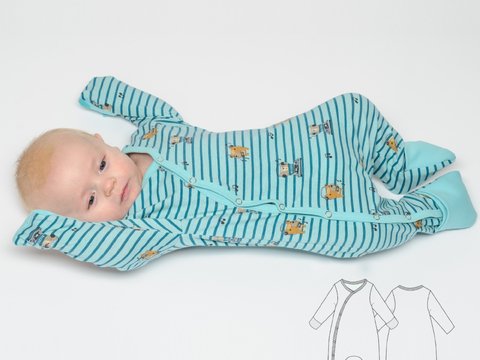 Baby Romper /Sleepsuit Sewing Pattern with Mitten and Footie Cuffs - DAVID