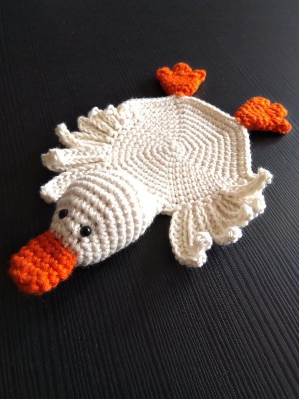 Häkelanleitung tierischer Untersetzer Bruno Gans