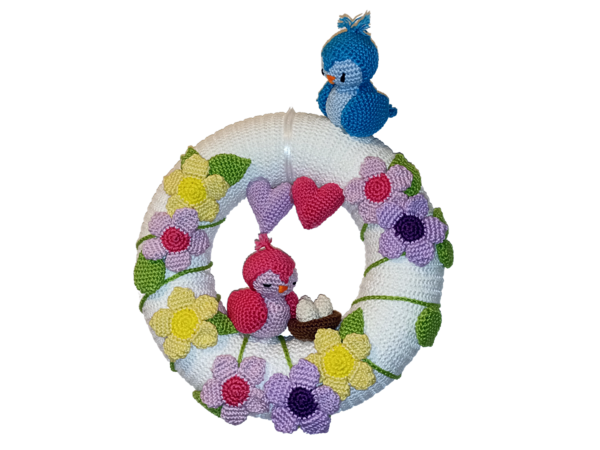 Decorate your front door for spring - crochet door wreath with flowers