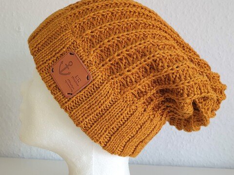 196 Strickanleitung Mütze Beanie Curry