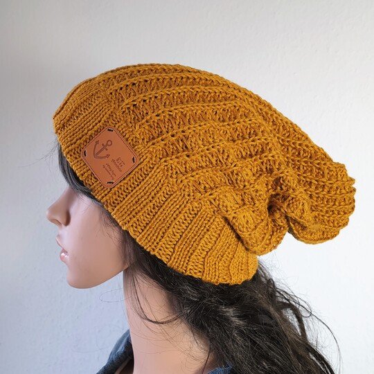 196 Strickanleitung Mütze Beanie Curry