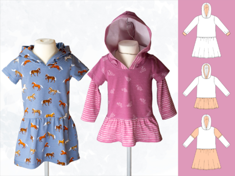 Olivia – Kinder Hoodiekleid knielang oder Longshirt (Gr. 86-158, A4+A0)