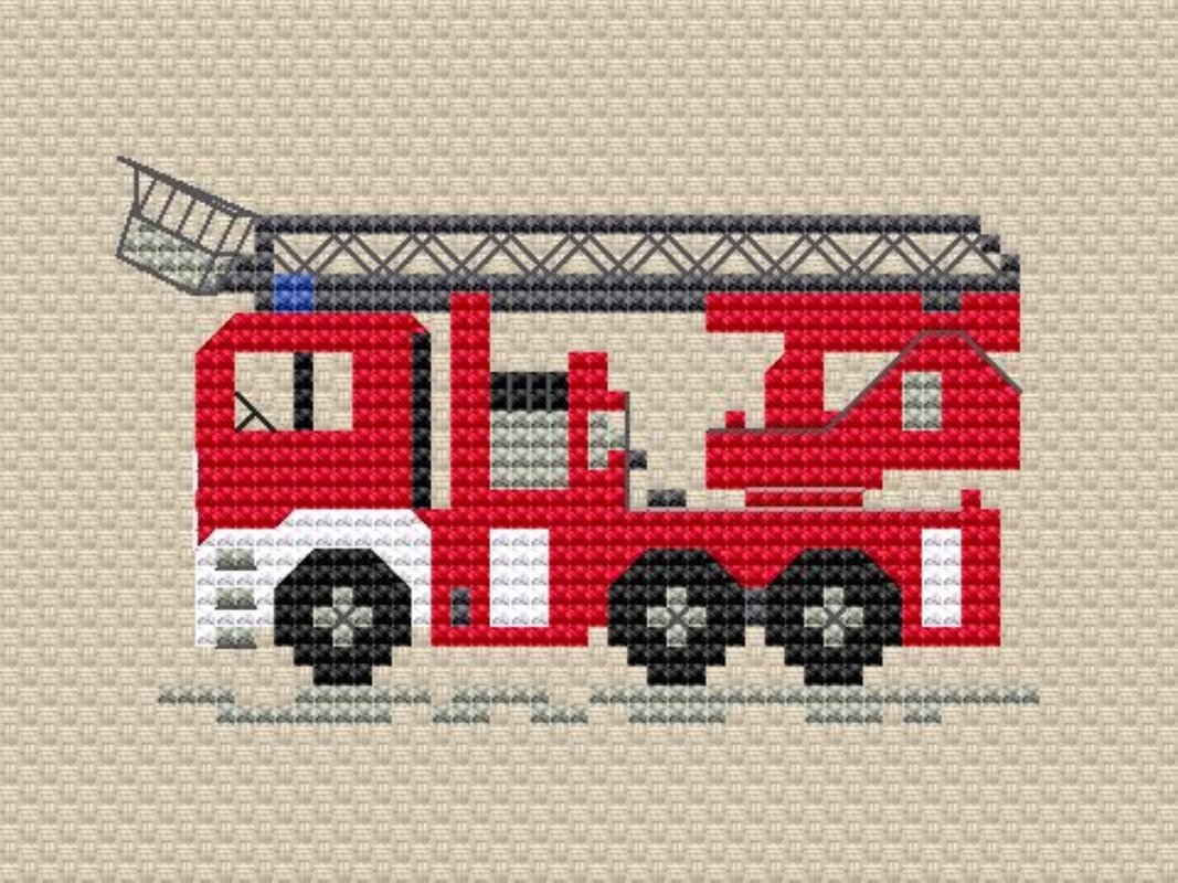 Kreuzstichvorlage Feuerwehrauto als PDF Download, ein schönes Kindermotiv