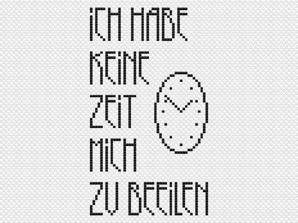 Kreuzstichvorlage Spruch "Ich habe keine Zeit" plus Jugendstil Alphabet