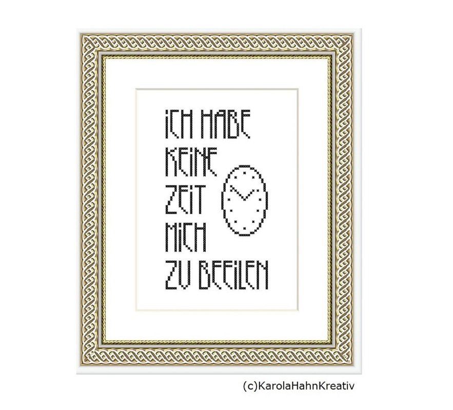 Kreuzstichvorlage Spruch "Ich habe keine Zeit" plus Jugendstil Alphabet - Bild 2
