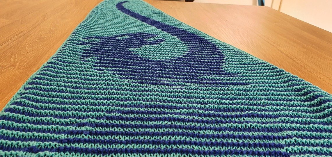 Drachen, Flaches Tuch, Schattenstricken, Illusionsstricken, Motivtuch