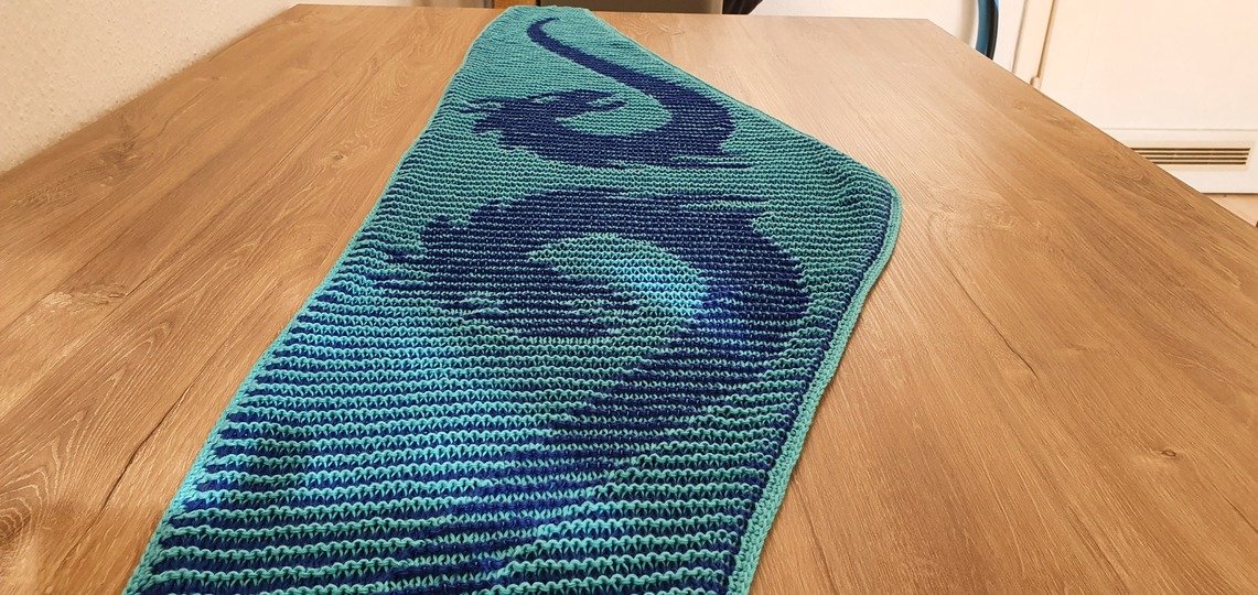 Drachen, Flaches Tuch, Schattenstricken, Illusionsstricken, Motivtuch