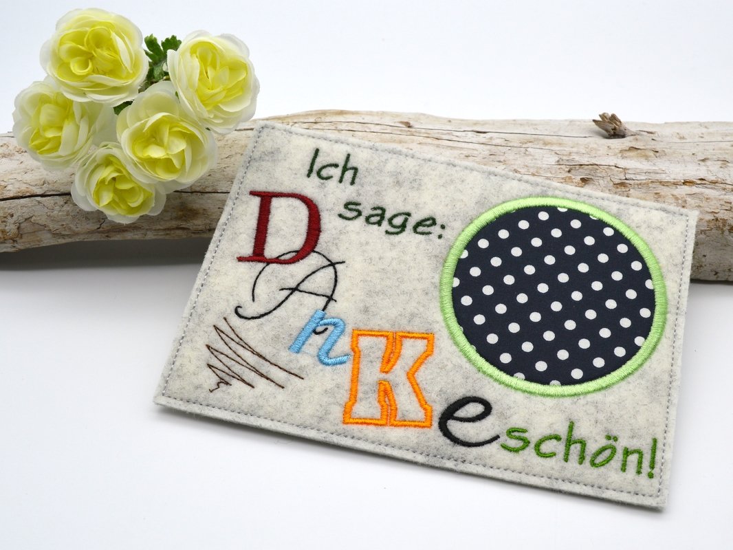 Stickdatei Danke Mug Rug Tassenteppich 13x18cm - Bild 3