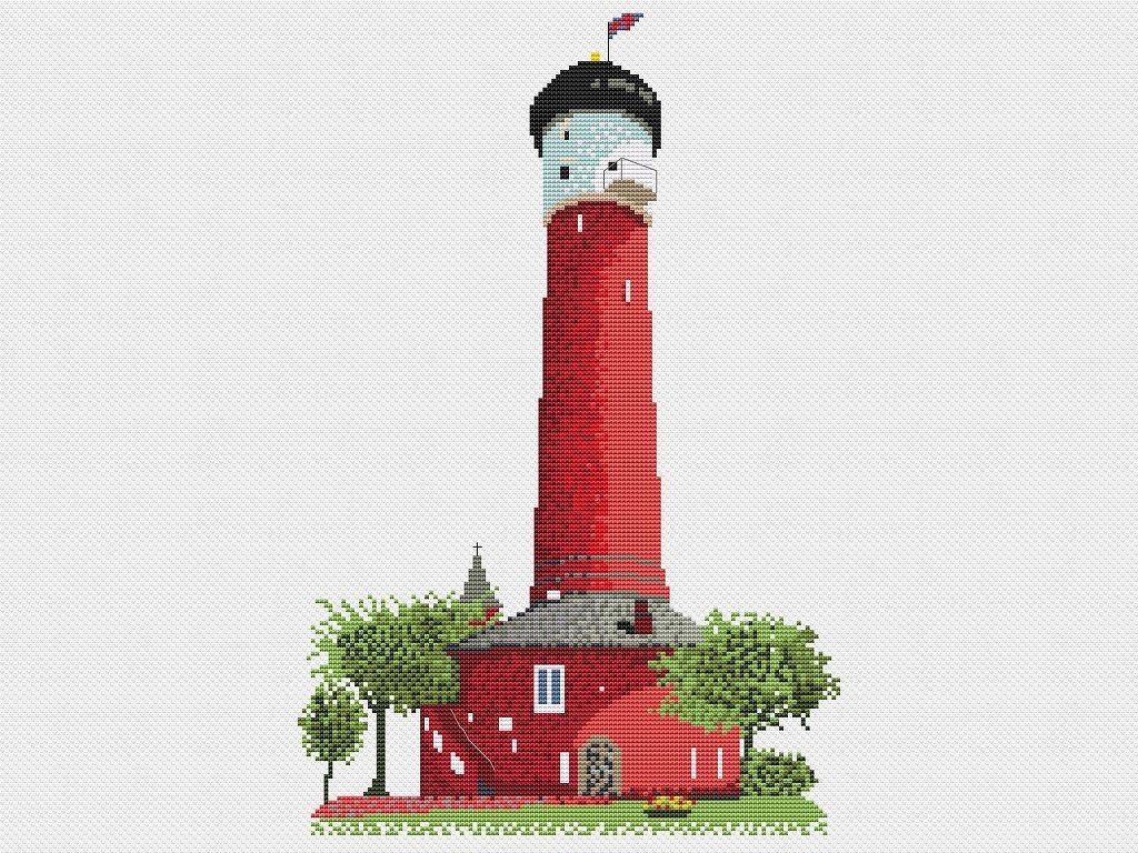 Kreuzstichvorlage Alter Leuchtturm Wangerooge PDF,maritime Wanddekoration