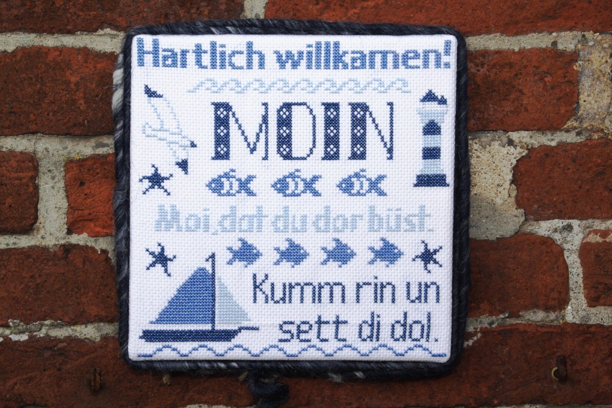 Kreuzstichvorlage "Willkamen",ein maritimes,plattdeutsches Mustertuch