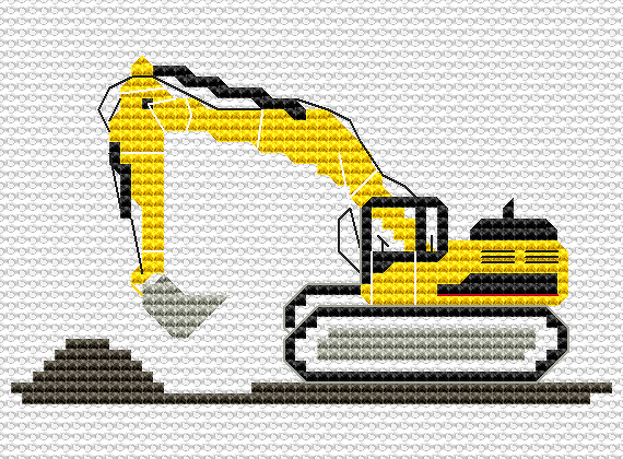 Kreuzstichvorlage Bagger als PDF Download, ein tolles Stickmotiv für Kinder