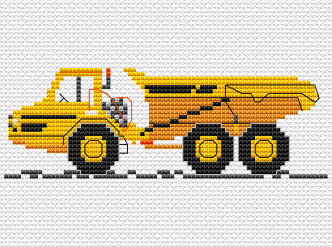 Kreuzstichvorlage Dumper, ein Kindermotiv für neue Stickideen, PDF und PNG