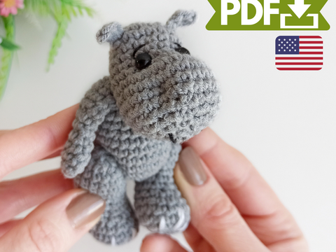 Crochet hippo pattern, mini crochet animals pattern