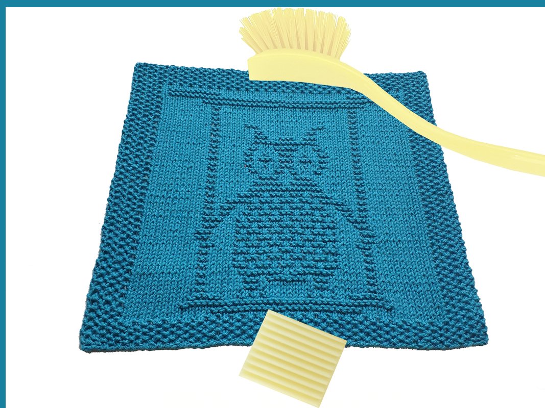 tierisches Eulen – Spültuch / Waschlappen „Eule schaukelnd“ Strickanleitung