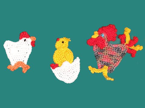 Familie Federvieh Huhn, Hahn, Küken 3 Häkelanleitungen im Set