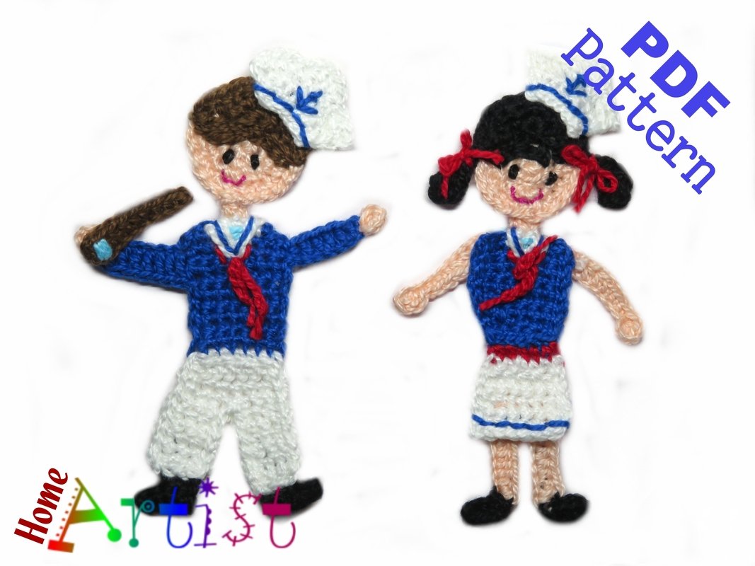 Sailor Boy &amp; Girl crochet pattern applique