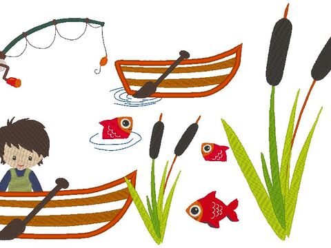 Angler Boot Fische Angel Stickdatei angeln