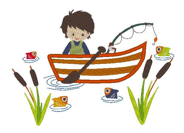 Angeln Fisch Boot - Kissen ITH - Angler Stickdatei - Bild 3