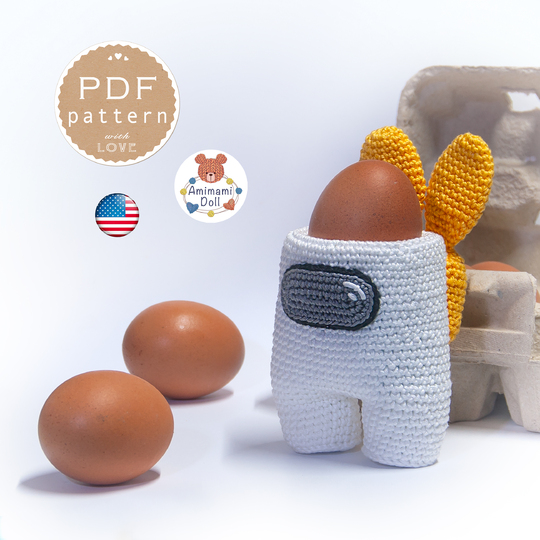 Easter egg holder Crochet Pattern, Amigurumi Astronaut Crewmate, UFO Impost