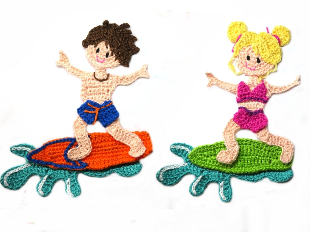 Surfer Bou & Girl crochet pattern applique - Image 2