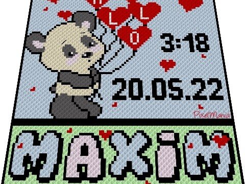Häkelmuster * HELLO BABY - PANDA * Grafik für C2C/mini c2c Decke