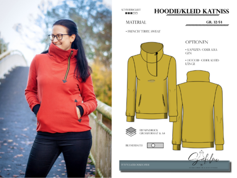 E-Book Hoodie/Kleid Katniss – PDF-Format in Gr. 34-50 | Ebenen & Beamer
