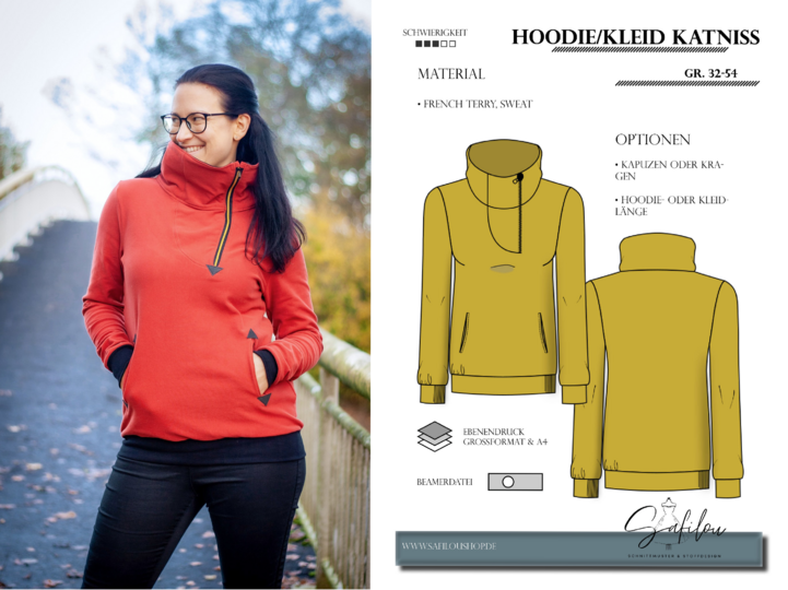 E-Book Hoodie/Kleid Katniss – PDF-Format in Gr. 34-50 | Ebenen & Beamer