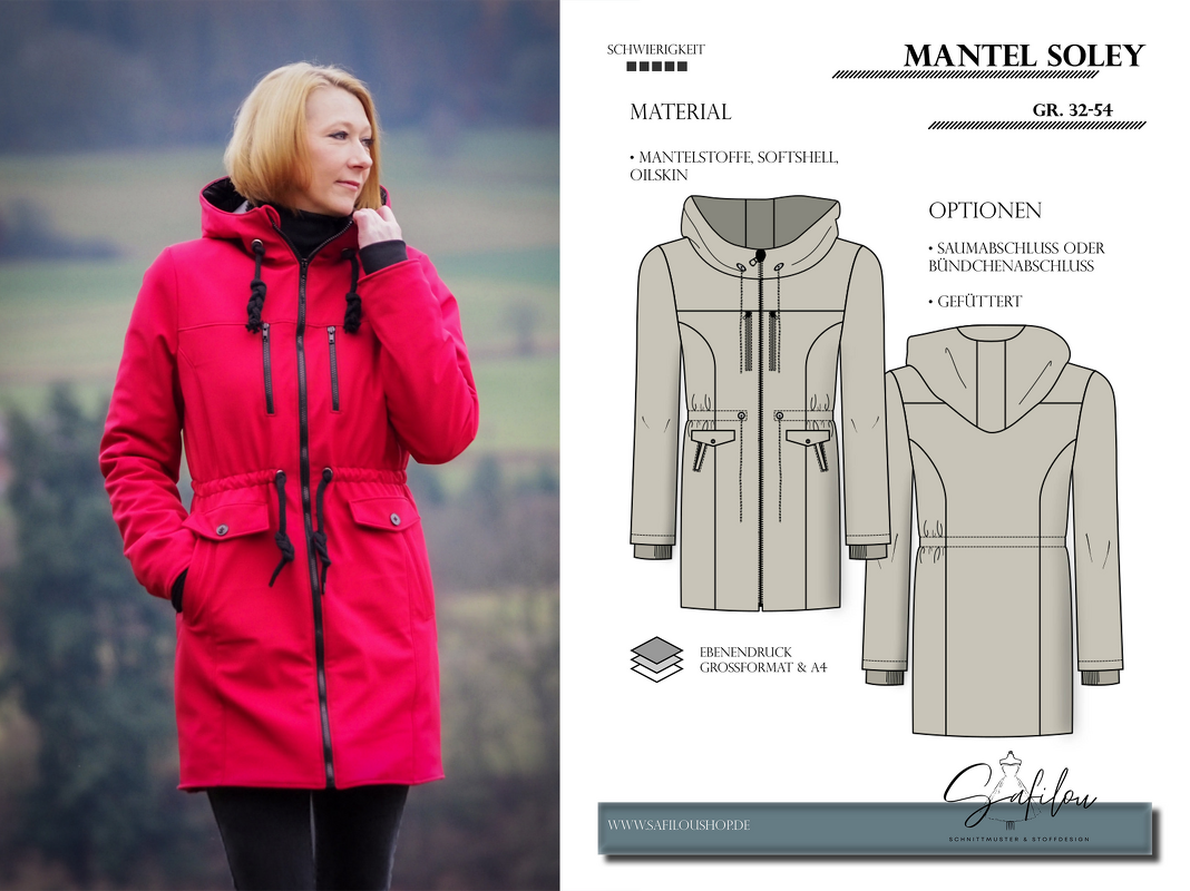 Mantel Soley – PDF-Schnittmuster Gr. 32-54 | Stylischer Damenmantel