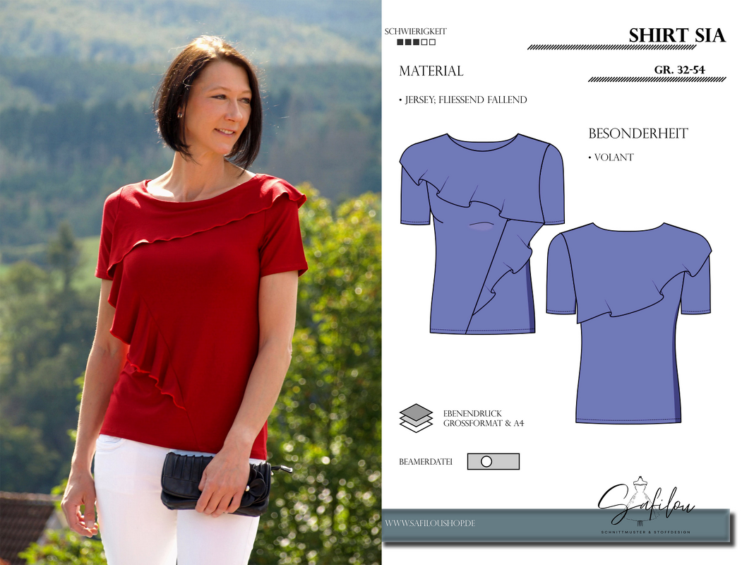 Shirt Sia – PDF-Schnittmuster Gr. 32-54 | Feminines Damen-Shirt mit Volant