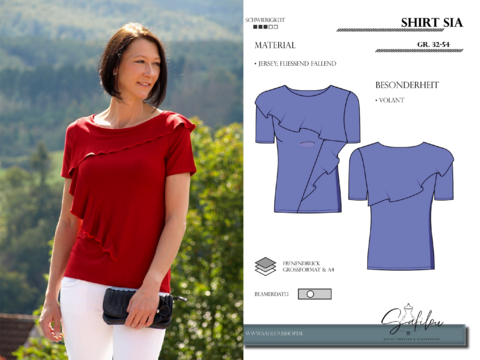 Shirt Sia – PDF-Schnittmuster Gr. 32-54 | Feminines Damen-Shirt mit Volant