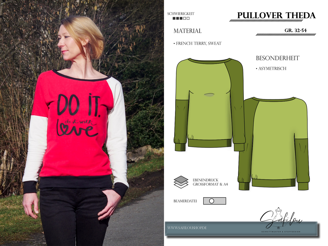 Pullover Theda – PDF-Schnittmuster Gr. 32-54 | Stylischer Damenpullover