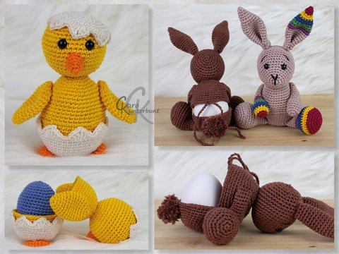 Bündel Küken und Hase als Eierbecher/Eierwärmer - von CaroKunterbunt