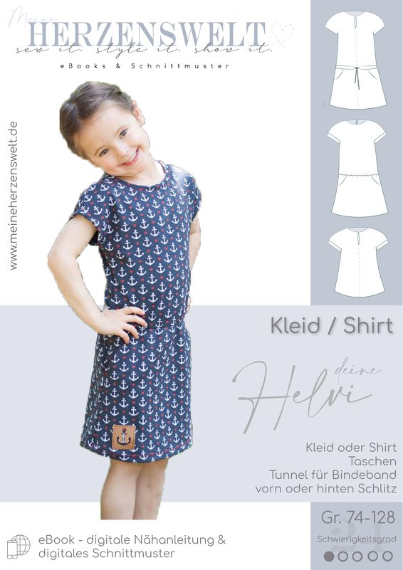 Kleid/Shirt Kinder – E-Book Schnittmuster Gr. 74-128 – Helvi Kids