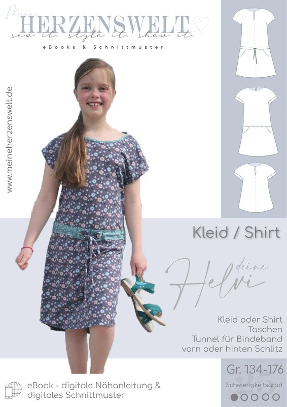 Kleid/Shirt Kinder – E-Book Schnittmuster Gr. 134-176 – Helvi Teens
