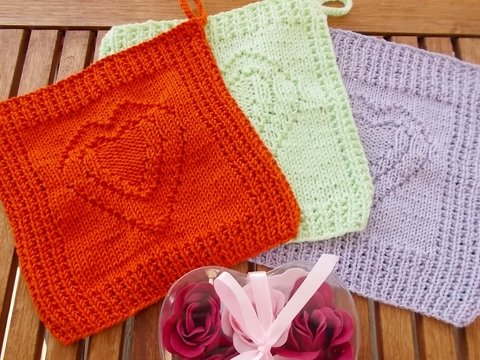 Waschlappen - Spültücher - Topflappen "Herzgeschenk" - Strickanleitung