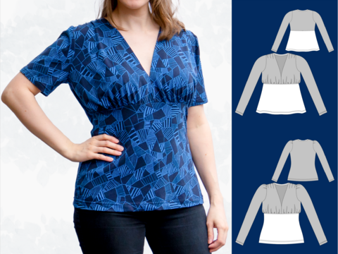 Selina – Damen-Shirt mit Kräuselungen, V-Ausschnitt, Puffärmeln BU 80-116