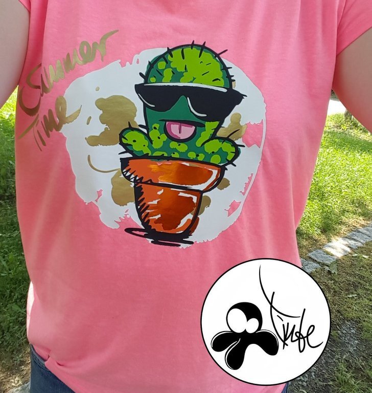 Plotter file: pink t-shirt with cartoon cactus in sunglasses