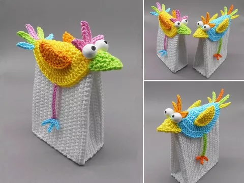 Geschenk-Tüte Gutschein-Tasche Bunter Vogel - einfach aus Wollresten