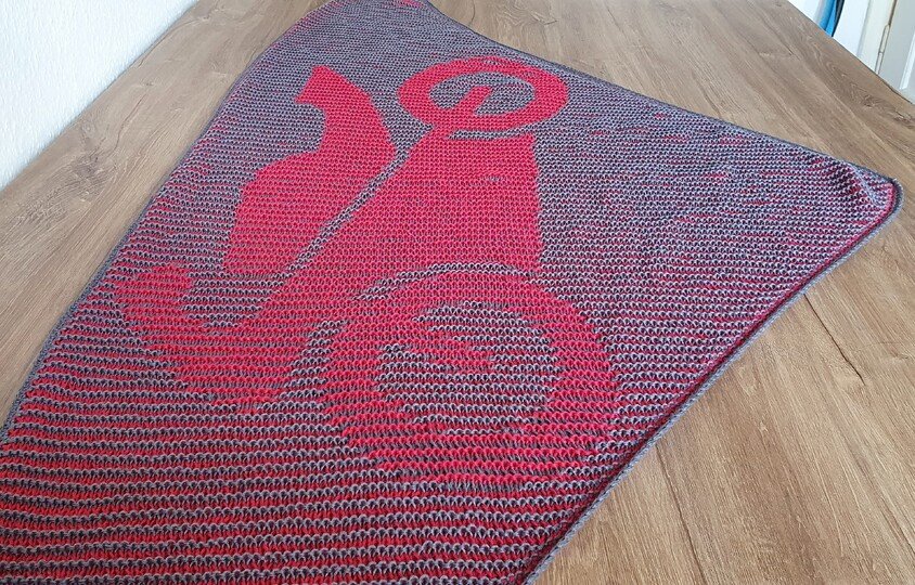 Motorrad, Schattenstricken, Illusionsstricken, Motivtuch