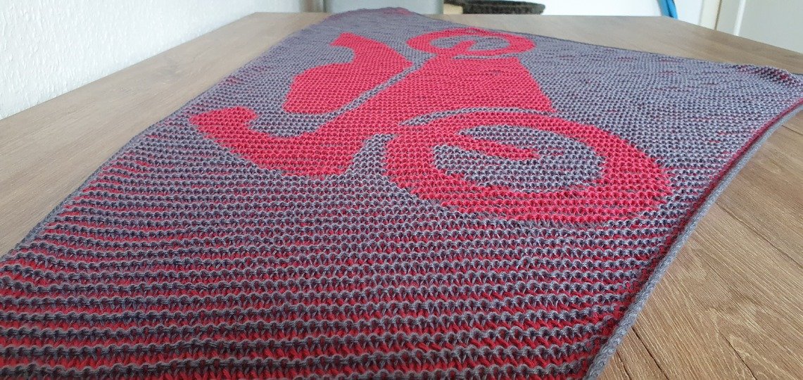 Motorrad, Schattenstricken, Illusionsstricken, Motivtuch