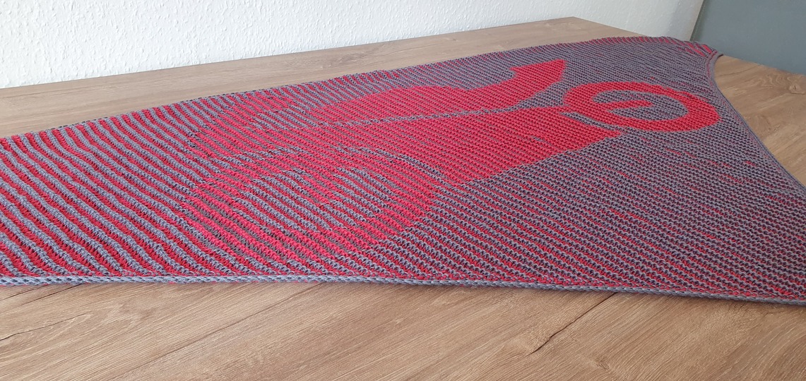 Motorrad, Schattenstricken, Illusionsstricken, Motivtuch