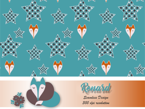 Digital Papier nahtlos Motiv Fuchs Sterne Scrapbooking Wallpaper blue